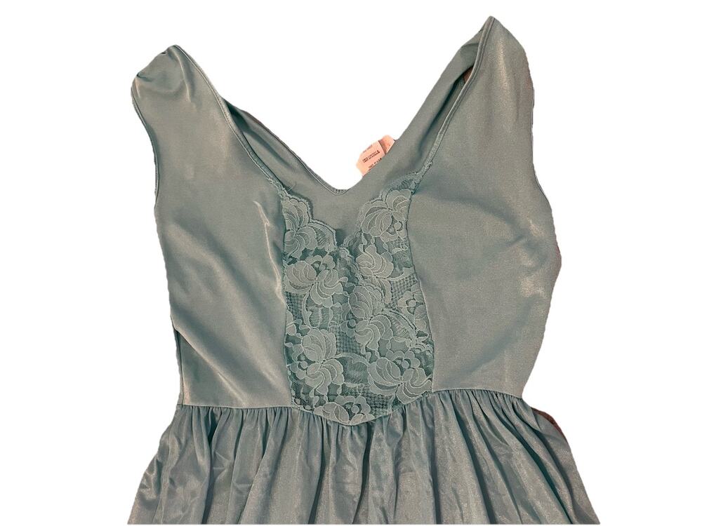Vtg 80s Adonna Slip Dress NightGown Maxi Lingerie Lace Sea Mint Green Sleeveless